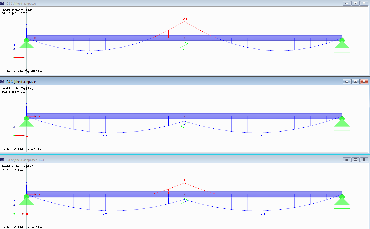 Stijfheid van het middensteunpunt is gewijzigd in de rekensoftware RFEM