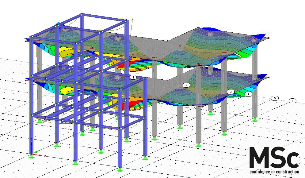Rekenmodel in RFEM van een gecombineerd staal-beton model export vanuit REVIT