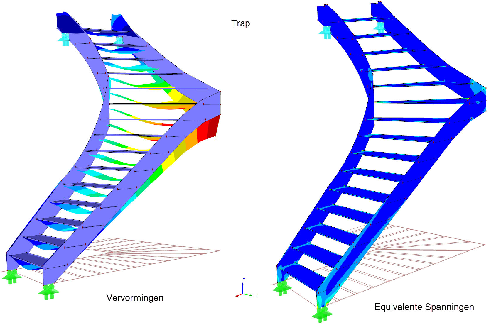 vervormingen en spaninngen in stalen trap in Woonhuis berekend met RFEM rekensoftware