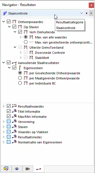 Hoofdcategoriën voor Staalcontrole Resultaten