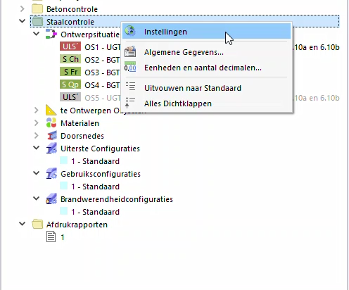 Snelmenu 'Staalcontrole'