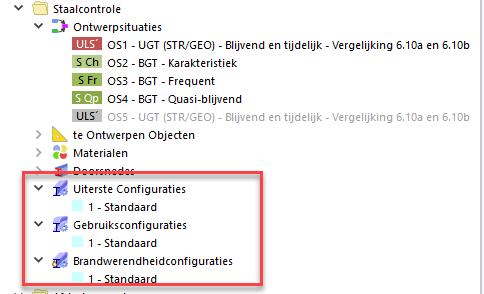 Standaard configuraties voor de staalcontrole voor UGT, BGT en Brandwerendheid